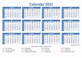 Free Printable Yearly 2021 Calendar With Holidays As Word, PDF