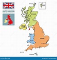 Mapa Político De Reino Unido Con Regiones Y Sus Capitales Ilustración ...