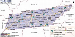 El Mapa del Estado de Tennessee - Estados Unidos de America