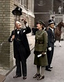 Colorized photograph of Winston Churchill amusing his youngest daughter ...