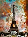 Eiffel Tower Art PRINT Paris France Travel Landscape Sky Nebula Modern ...
