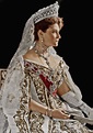 Alexandra Feodorovna, the Empress of Russia in her great gown, with the highest Order of Russia ...