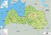 Latvia Map (Physical) - Worldometer