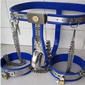Male Chastity Belt Device blue/ black Stainless steel cage/thigh bands ...