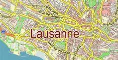 Lausanne Switzerland PDF Vector Map City Plan Low Detailed (for small print size) Street Map ...
