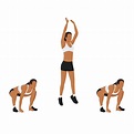 Woman doing Frog jumps exercise. Flat vector illustration isolated on ...