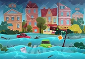 Desastre natural de inundaciones en la ciudad de dibujos animados ...