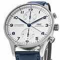 IWC Portugieser Automatic Chronograph Silver Dial Blue Leather Strap ...