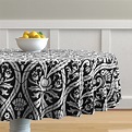Round Tablecloth Arts And Crafts Black White Damask Medieval Cotton ...