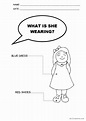 What is she wearing?: English ESL worksheets pdf & doc