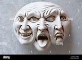 Trifaccia. Three faces mask, showing comedy, tragedy and rage ...