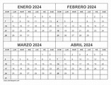 Calendario Enero Febrero Marzo Abril 2024