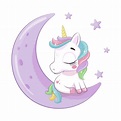 Cute baby unicorn sitting on the moon. Vector cartoon illustration ...