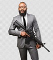 Premium PSD | Business black man holding a machine gun