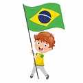 Ilustración del niño que sostiene la bandera de brasil | Vector Premium