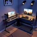 Bestier 55.2 inch LED L-Shaped Gaming Desk with Large Monitor Stand in ...