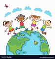 Globe kids children earth day Royalty Free Vector Image