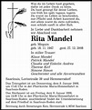 Traueranzeigen von Rita Mandel | Trauer.de