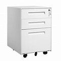 XGEEK 3-Drawer Mobile Metal File Cabinet with Lock and Keys, White ...