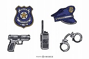 Paquete De Elementos Policiales Dibujados A Mano - Descargar Vector