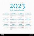 Calendario 2023 con las semanas comienzan el lunes Imagen Vector de ...