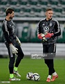 Kevin Trapp and Bernd Leno of Germany warm up ahead of the 2022 FIFA ...