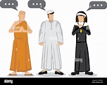 Gente de diferentes religiones. Islam musulmán, monje budista y monja ...