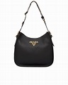 Black Medium leather hobo shoulder bag | Prada