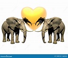 Two 3d Elephant with Red Heart Stock Illustration - Illustration of ...