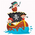 Little Kid Pirates on Brown, Gold-Trimmed Ship 1219784 Vector Art at ...