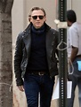 Daniel Craig Rocks Black Leather Jacket