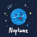 Cute cartoon planet character Neptune with funny face. Poster solar ...