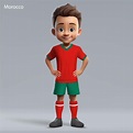 Dibujos animados 3d lindo joven jugador de fútbol en el equipo nacional de marruecos camiseta ...