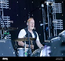 Simon Hanson performing on Drums, with Squeeze, during the 2016 ...