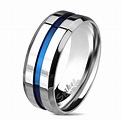 Personalized Stainless Steel Blue IP Centered Band Ring - ForeverGifts.com