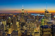 New York Cityscape with lighted up Skyscrapers image - Free stock photo ...