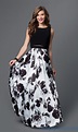 Mock Two-Piece Floral-Print Black and White Dress | Formal, Prom and Gowns