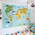 Reusable Kids World Map Fabric Wall Sticker | World map wall decal, Map ...
