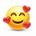 En Amour Emoji. émoticône Souriante Avec Trois Coeurs | Vecteur Premium