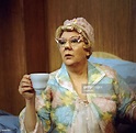 English actress Dandy Nichols pictured wearing curlers and a hairnet ...