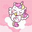 Cute unicorn cartoon kawaii vector animal sleep on cloud horn horse ...