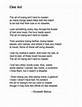 Poem: "One Art" - by Elizabeth Bishop. | Poetry words, Poem a day, One ...