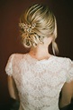 Classic Low Chignon with Gold Floral Comb
