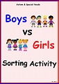 Boys vs Girls Sorting Activity- a great activity for young children 3-5 ...