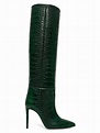 Paris Texas Knee-high Croc-embossed Leather Boots in Green - Lyst