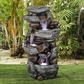 Stacked Rock Outdoor Water Fountain with LED Lights - Rockery Cascading ...