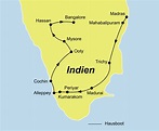 Reiseroute der Indien Rundreise Südindien intensiv Individualrundreisen ...