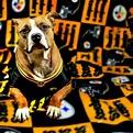 Steelers Pup by Shelley Neff | Dog football, Pitbull rescue, Rescue dogs