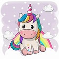 Cartoon Unicorn is sitting on clouds. Cute Cartoon Unicorn is sitting ...