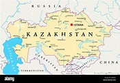 Kazakhstan political map with capital Astana, national borders ...